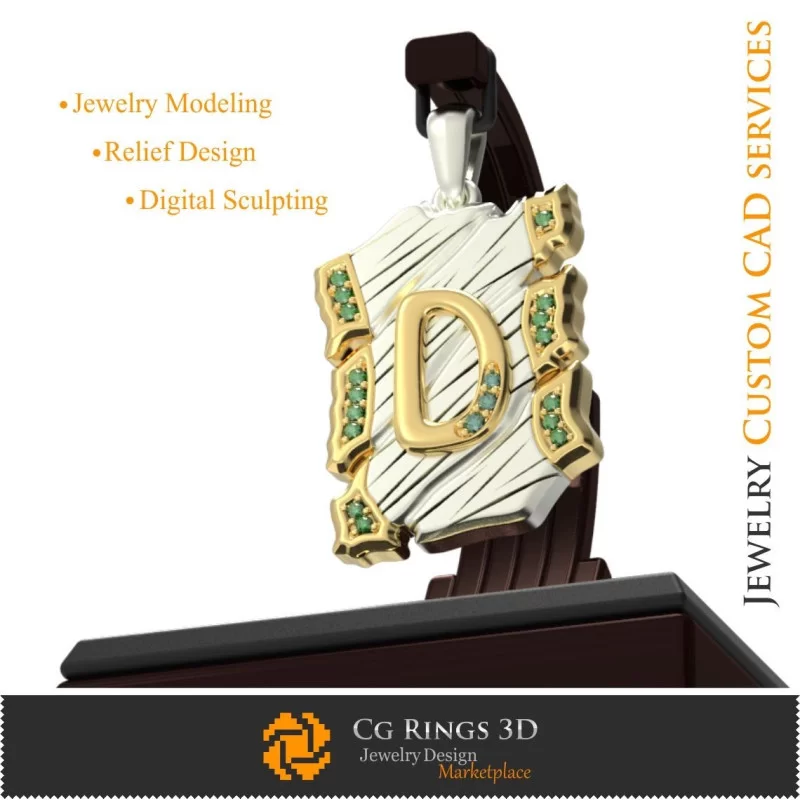 Pandativ cu Initiala D - 3D CAD Home, Bijuterii 3D , Pandative 3D CAD, Bijuterii Vintage 3D CAD, Pandativ cu Litere 3D , Bijuter