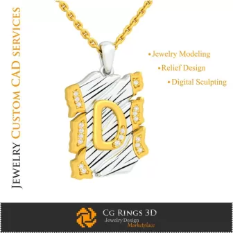 Pendentif avec lettre D - CAO 3D pour la maison, CAO 3D de bijoux, CAO 3D de pendentifs, CAO 3D de bijoux vintage, pendentifs