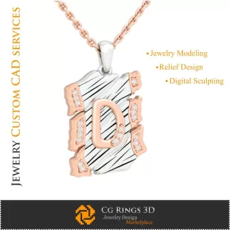 Pendant With Letter D - 3D CAD Home, Jewelry 3D CAD, Pendants 3D CAD , Vintage Jewelry 3D CAD , 3D Letter Pendants, 3D Retro Mo
