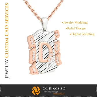 Pendentif avec lettre D - CAO 3D pour la maison, CAO 3D de bijoux, CAO 3D de pendentifs, CAO 3D de bijoux vintage, pendentifs