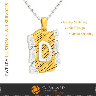 Pendant With Letter D - 3D CAD Home, Jewelry 3D CAD, Pendants 3D CAD , Vintage Jewelry 3D CAD , 3D Letter Pendants, 3D Retro Mo