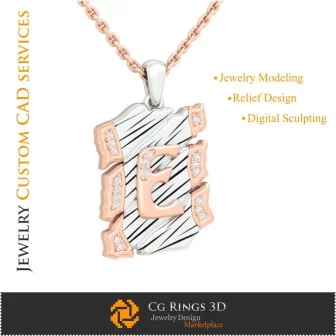 Pendant With Letter E - 3D CAD Home, Jewelry 3D CAD, Pendants 3D CAD , Vintage Jewelry 3D CAD , 3D Letter Pendants, 3D Retro Mo