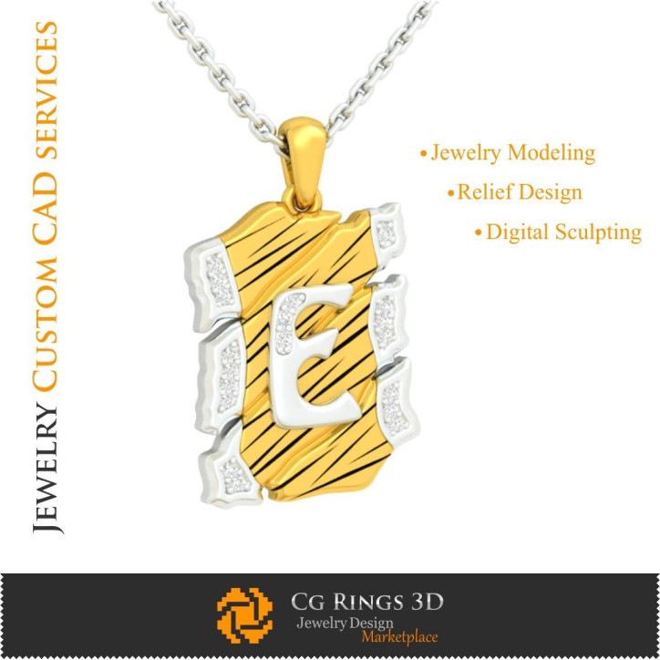 Pendentif avec lettre E - 3D CAO