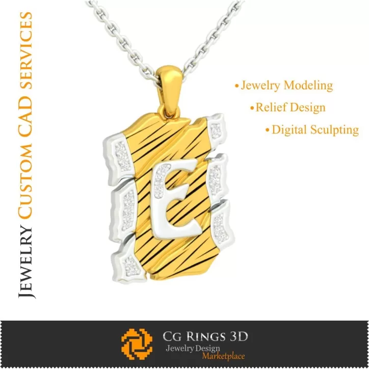 字母 E 吊坠 - 3D CAD