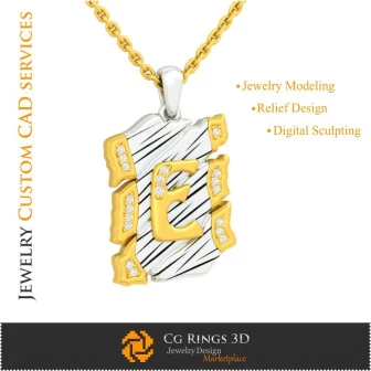 Pendant With Letter E - 3D CAD Home, Jewelry 3D CAD, Pendants 3D CAD , Vintage Jewelry 3D CAD , 3D Letter Pendants, 3D Retro Mo