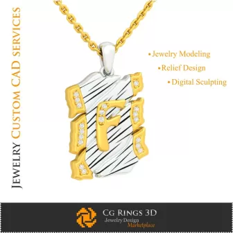 Pendant With Letter F - 3D CAD Home, Jewelry 3D CAD, Pendants 3D CAD , Vintage Jewelry 3D CAD , 3D Letter Pendants, 3D Retro Mo
