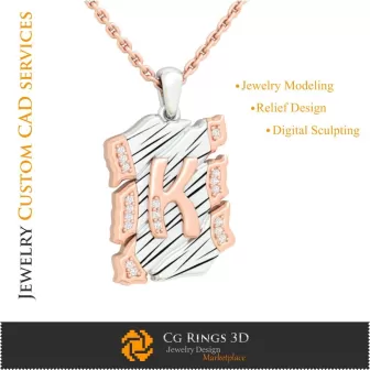 Pendente con lettera K - CAD 3D Home, CAD 3D Gioielleria, CAD 3D Pendente, CAD 3D Gioielli Vintage, Pendentivi con lettere 3D,