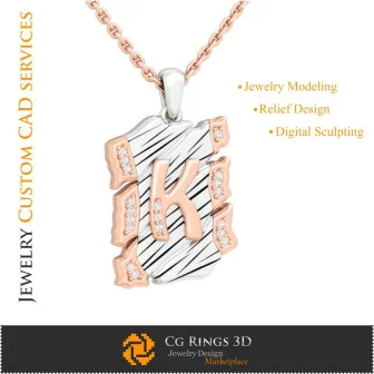 Pendente con lettera K - CAD 3D Home, CAD 3D Gioielleria, CAD 3D Pendente, CAD 3D Gioielli Vintage, Pendentivi con lettere 3D,