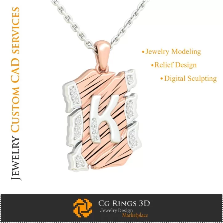 Pandantiv cu litera K - CAD 3D