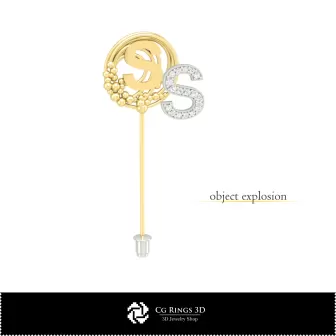 Broșă 3D cu litera S Home, Bijuterii 3D CAD, Broșe 3D CAD, Brosă 3D cu pin