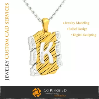 Pendant With Letter K - 3D CAD Home, Jewelry 3D CAD, Pendants 3D CAD , Vintage Jewelry 3D CAD , 3D Letter Pendants, 3D Retro Mo