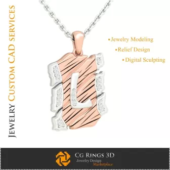 字母 L 吊坠 - 3D CAD 家居，珠宝 3D CAD，吊坠 3D CAD，复古珠宝 3D CAD，3D 字母吊坠，3D 复古风格
