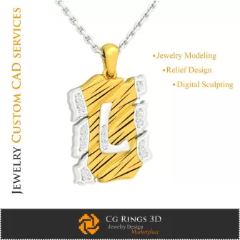 Pendant With Letter L - 3D CAD Home, Jewelry 3D CAD, Pendants 3D CAD , Vintage Jewelry 3D CAD , 3D Letter Pendants, 3D Retro Mo