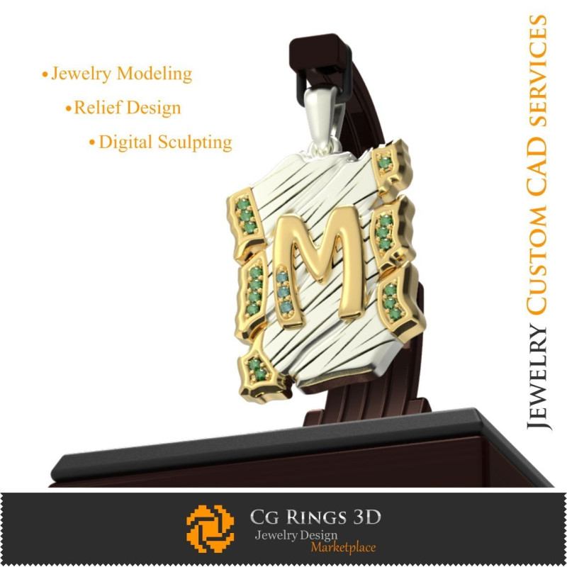 Pandativ cu Initiala M - 3D CAD Bijuterii 3D , Pandative 3D CAD, Bijuterii Vintage 3D CAD, Pandativ cu Litere 3D , Bijuterii Mod