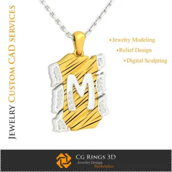 Pendant With Letter M - 3D CAD Jewelry 3D CAD, Pendants 3D CAD , Vintage Jewelry 3D CAD , 3D Letter Pendants, 3D Retro Modern J