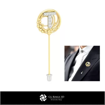 Broche 3D con letra T Hogar, Joyería CAD 3D, Broches CAD 3D, Alfiler de broche 3D