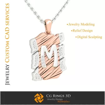 Pendant With Letter M - 3D CAD Jewelry 3D CAD, Pendants 3D CAD , Vintage Jewelry 3D CAD , 3D Letter Pendants, 3D Retro Modern J