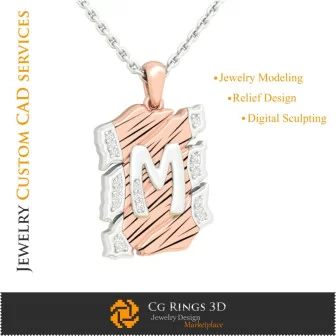 Pendant With Letter M - 3D CAD Jewelry 3D CAD, Pendants 3D CAD , Vintage Jewelry 3D CAD , 3D Letter Pendants, 3D Retro Modern J