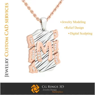 Pendant With Letter M - 3D CAD Jewelry 3D CAD, Pendants 3D CAD , Vintage Jewelry 3D CAD , 3D Letter Pendants, 3D Retro Modern J