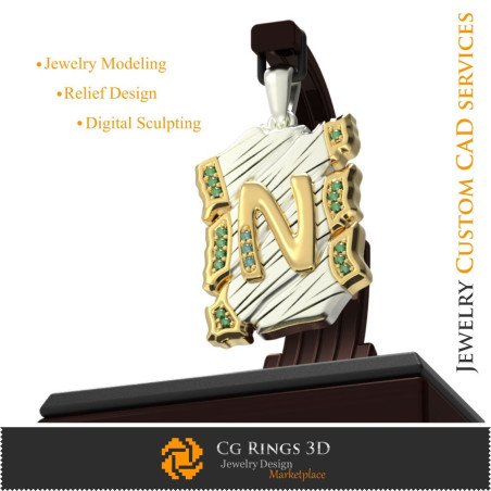 Pandativ cu Initiala N - 3D CAD Bijuterii 3D , Pandative 3D CAD, Bijuterii Vintage 3D CAD, Pandativ cu Litere 3D , Bijuterii Mod