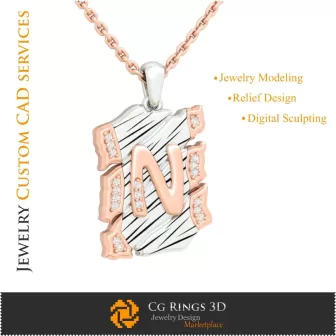 Pendant With Letter N - 3D CAD Jewelry 3D CAD, Pendants 3D CAD , Vintage Jewelry 3D CAD , 3D Letter Pendants, 3D Retro Modern J