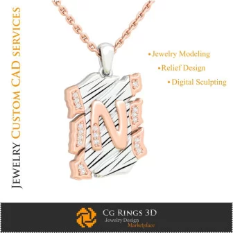 Pendant With Letter N - 3D CAD Jewelry 3D CAD, Pendants 3D CAD , Vintage Jewelry 3D CAD , 3D Letter Pendants, 3D Retro Modern J