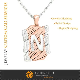 Pendant With Letter N - 3D CAD Jewelry 3D CAD, Pendants 3D CAD , Vintage Jewelry 3D CAD , 3D Letter Pendants, 3D Retro Modern J