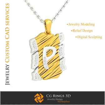 Pendant With Letter P - 3D CAD  Jewelry 3D CAD, Pendants 3D CAD , Vintage Jewelry 3D CAD , 3D Letter Pendants, 3D Retro Modern J