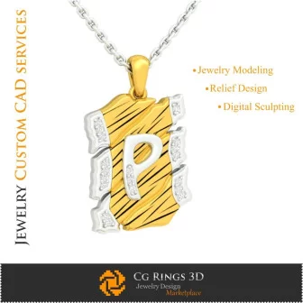 Pendant With Letter P - 3D CAD Jewelry 3D CAD, Pendants 3D CAD , Vintage Jewelry 3D CAD , 3D Letter Pendants, 3D Retro Modern J