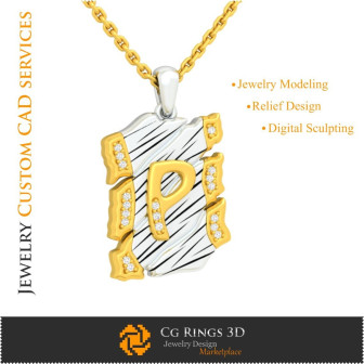 Pendant With Letter P - 3D CAD  Jewelry 3D CAD, Pendants 3D CAD , Vintage Jewelry 3D CAD , 3D Letter Pendants, 3D Retro Modern J