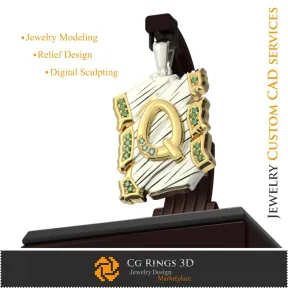 Pandativ cu Initiala Q - 3D CAD Home, Bijuterii 3D , Pandative 3D CAD, Bijuterii Vintage 3D CAD, Pandativ cu Litere 3D , Bijuter