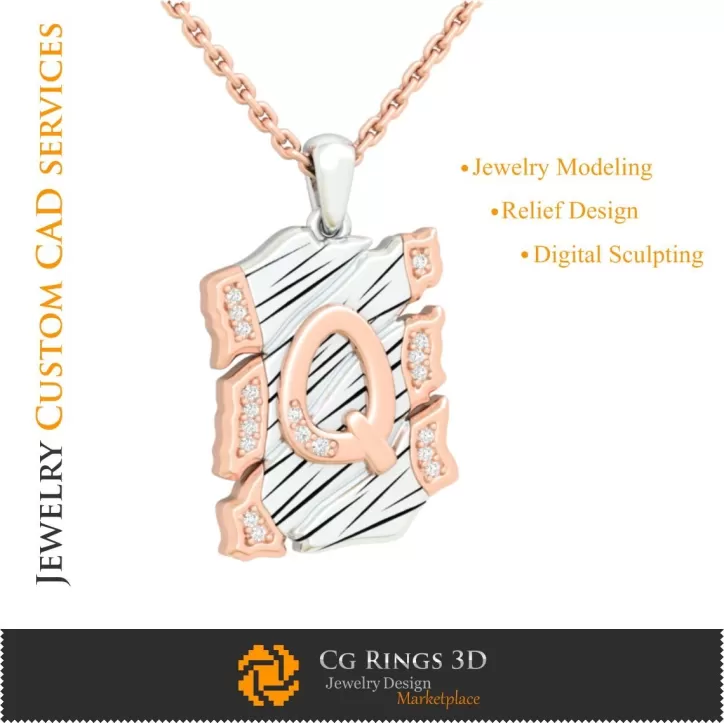 Pendentif avec la lettre Q - CAO 3D