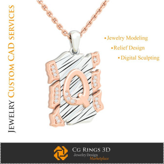 Pendant With Letter Q - 3D CAD Home,  Jewelry 3D CAD, Pendants 3D CAD , Vintage Jewelry 3D CAD , 3D Letter Pendants, 3D Retro Mo
