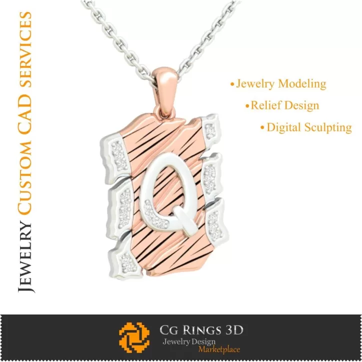 Pendentif avec la lettre Q - CAO 3D