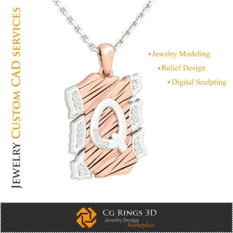 Pendant With Letter Q - 3D CAD Home, Jewelry 3D CAD, Pendants 3D CAD , Vintage Jewelry 3D CAD , 3D Letter Pendants, 3D Retro Mo