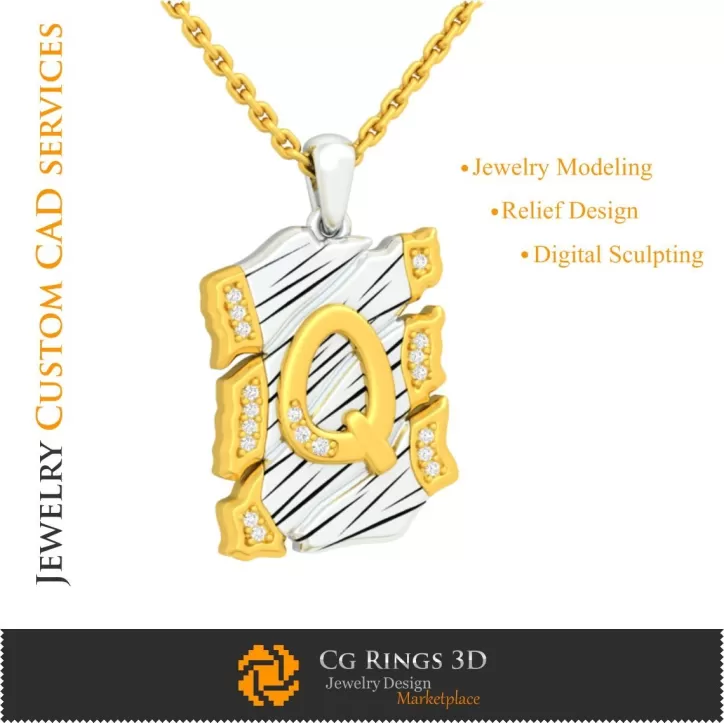 Pendentif avec la lettre Q - CAO 3D