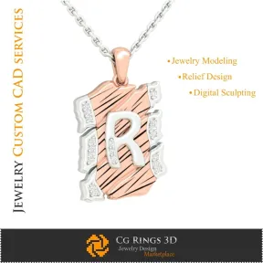 带字母R的吊坠 - 3D CAD