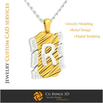 Pendant With Letter R - 3D CAD Home,  Jewelry 3D CAD, Pendants 3D CAD , Vintage Jewelry 3D CAD , 3D Letter Pendants, 3D Retro Mo