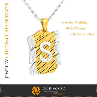 Pendant With Letter S - 3D CAD Home,  Jewelry 3D CAD, Pendants 3D CAD , Vintage Jewelry 3D CAD , 3D Letter Pendants, 3D Retro Mo