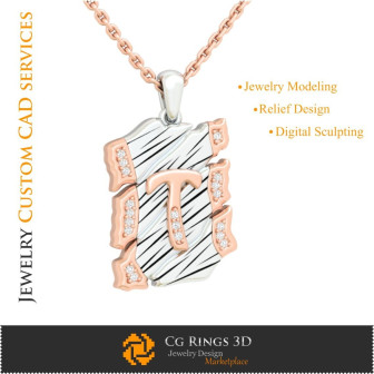 Pendant With Letter T - 3D CAD Home,  Jewelry 3D CAD, Pendants 3D CAD , Vintage Jewelry 3D CAD , 3D Letter Pendants, 3D Retro Mo