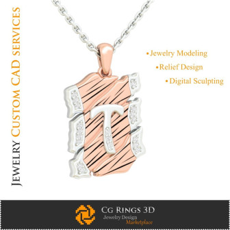 Pendant With Letter T - 3D CAD Home,  Jewelry 3D CAD, Pendants 3D CAD , Vintage Jewelry 3D CAD , 3D Letter Pendants, 3D Retro Mo