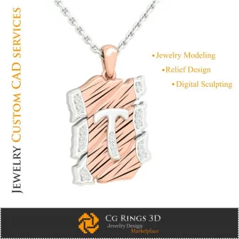 Pendant With Letter T - 3D CAD Home, Jewelry 3D CAD, Pendants 3D CAD , Vintage Jewelry 3D CAD , 3D Letter Pendants, 3D Retro Mo