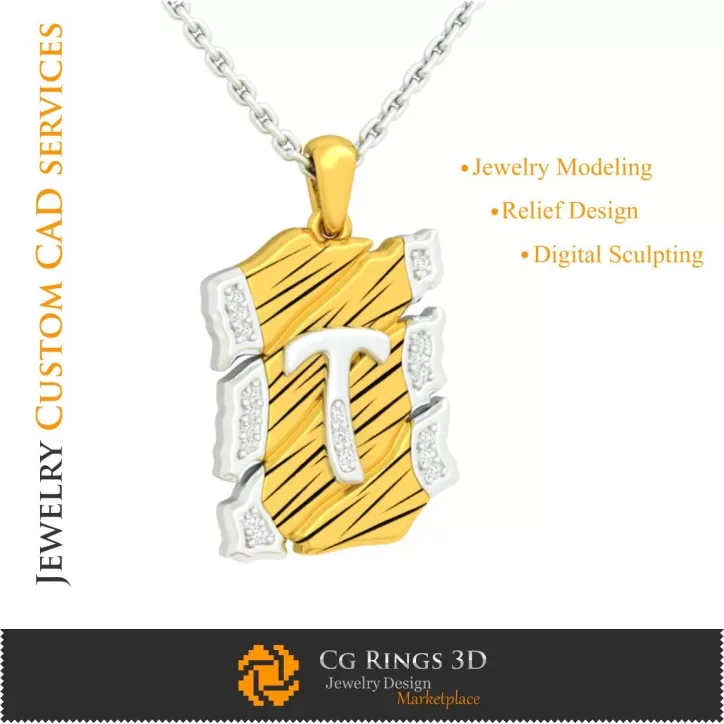 Pendentif avec la lettre T - CAO 3D
