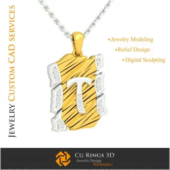 Pendant With Letter T - 3D CAD Home, Jewelry 3D CAD, Pendants 3D CAD , Vintage Jewelry 3D CAD , 3D Letter Pendants, 3D Retro Mo