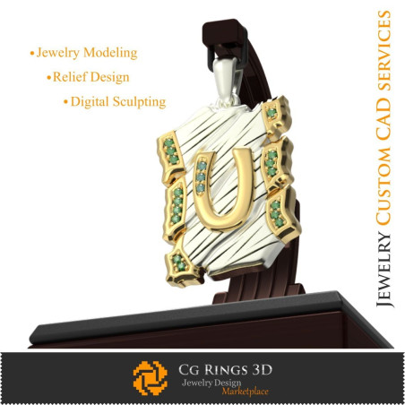 Pendentif avec Lettre U - 3D CAO Bijoux 3D CAO, Pendentifs 3D CAO, Bijoux Vintage 3D CAO, Pendentifs Lettre 3D, Bijoux Modernes 