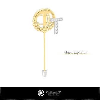 Broche 3D avec lettre T Home, Bijoux CAD 3D, Broches CAD 3D, Épingle-broche 3D