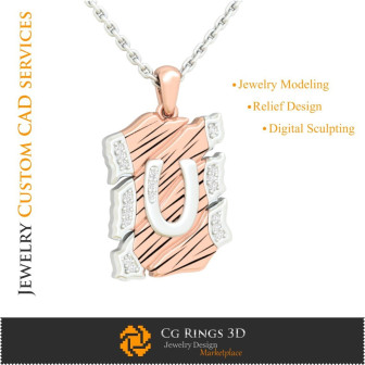 Pendant With Letter U - 3D CAD  Jewelry 3D CAD, Pendants 3D CAD , Vintage Jewelry 3D CAD , 3D Letter Pendants, 3D Retro Modern J