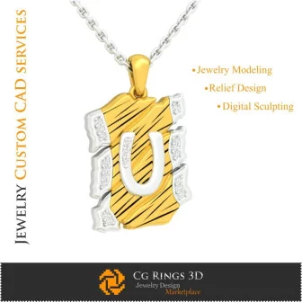 Pendant With Letter U - 3D CAD Jewelry 3D CAD, Pendants 3D CAD , Vintage Jewelry 3D CAD , 3D Letter Pendants, 3D Retro Modern J