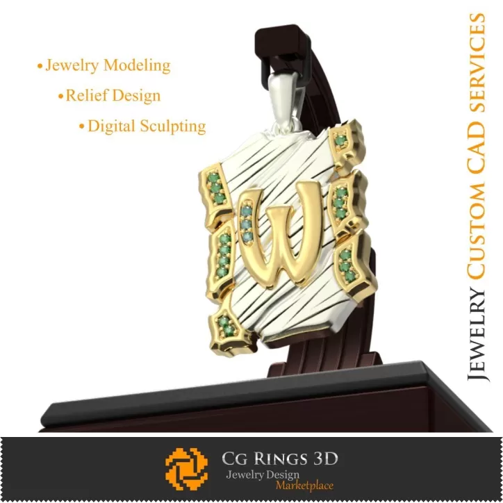 Pandantiv cu litera W - 3D CAD Pandantiv cu litera W - 3D CAD