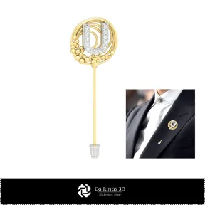 3D-Brosche mit Buchstabe U Home, Schmuck 3D-CAD, Broschen 3D-CAD, 3D-Broschen-Stecknadel